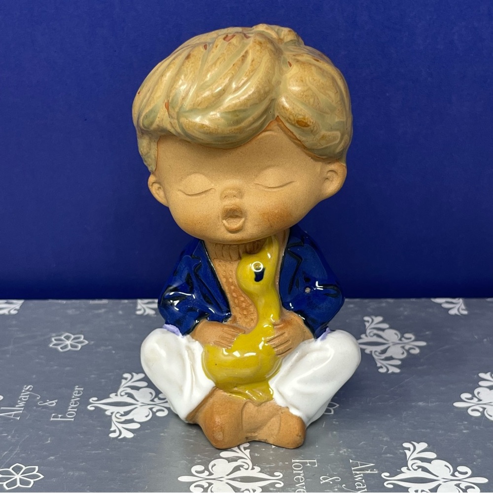 Paul Marshall Vintage Stoneware Boy w/ Duck Figurine Japan